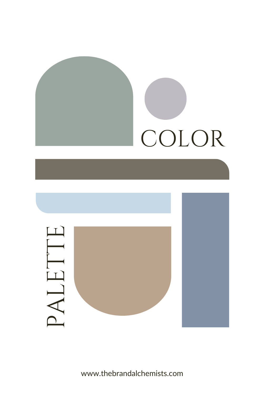 Modern abstract layout featuring curved and rectangular blocks in the Around the Riverbend palette, combining tones of olive, clay, soft blue, and grey.