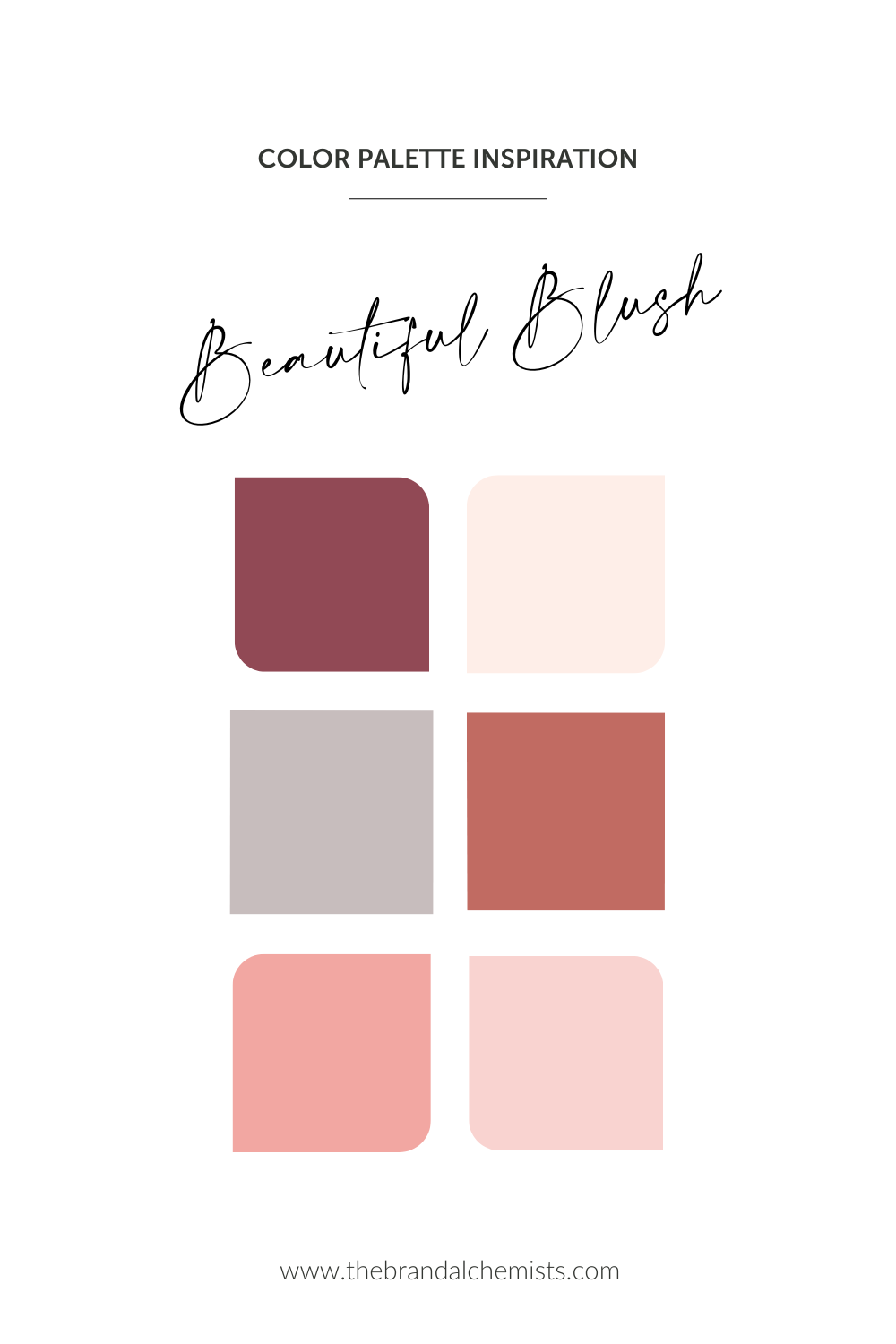 Beautiful Blush color palette featuring soft peach, rose, terracotta, and blush pink tones for romantic and feminine branding.