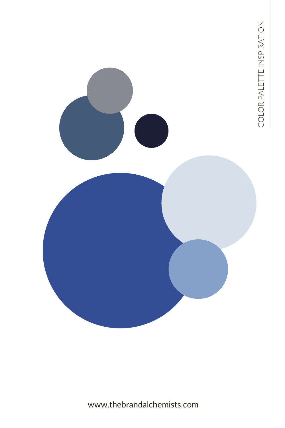 Circular abstract design showing Calm Sapphire color palette in navy, pale blue, grey, and slate blue for a modern, serene feel.