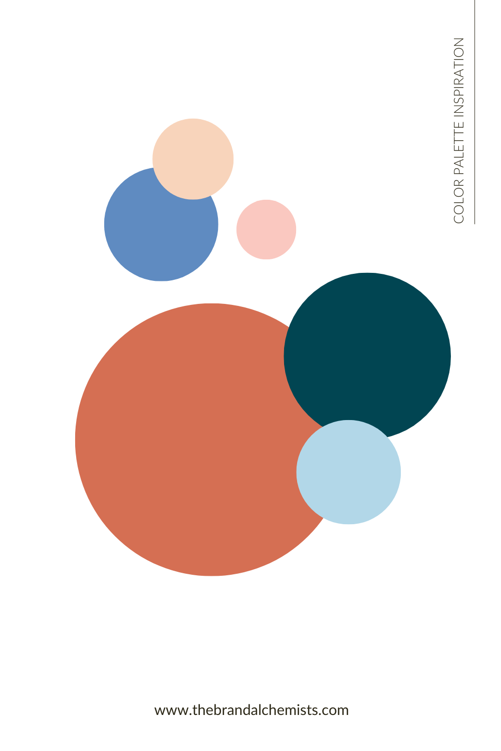 Joyful Boho palette in floating circular swatches on a clean white background, featuring vibrant coral, soft blue, deep teal, peach, blush, and blue-grey.