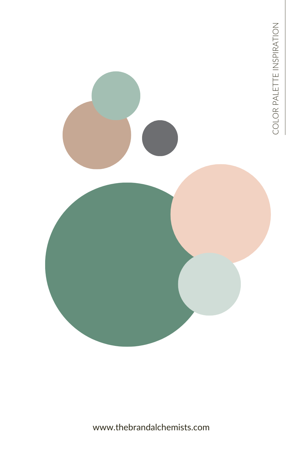 Graphic design of the Mellow Greens palette using overlapping circles to display six soft, neutral-inspired tones in a minimal layout.