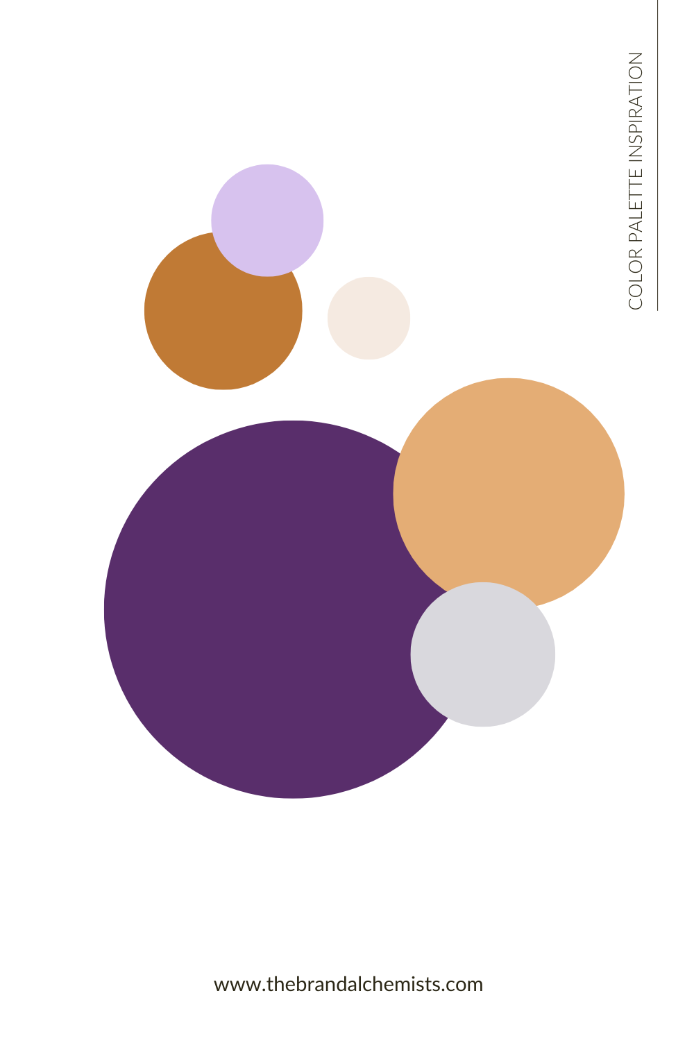 Abstract floating circle composition of the Modern Mystic palette with violet, amber, lavender, cream, and grey tones for an intuitive, whimsical aesthetic.