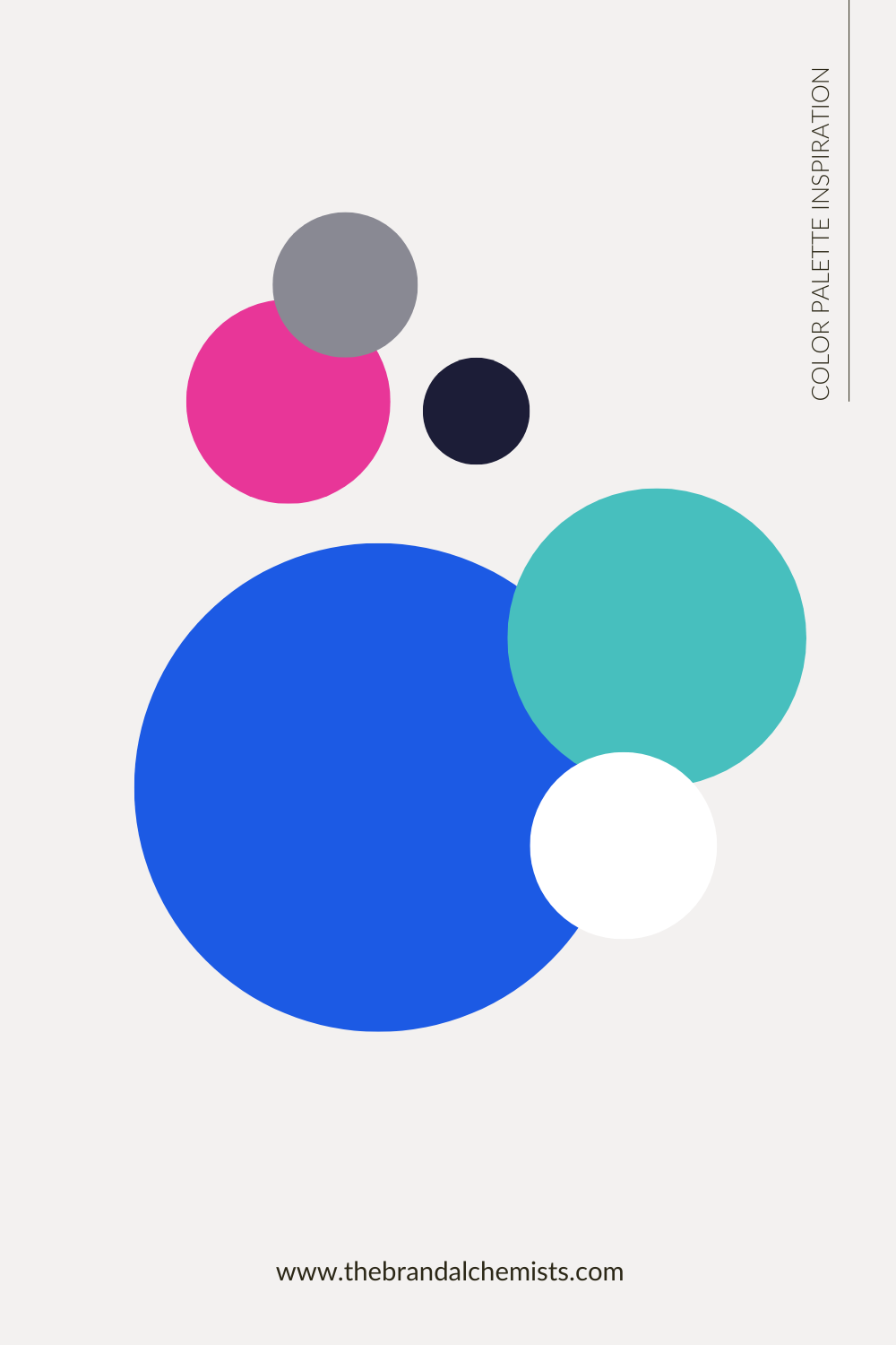 Modern Pop palette circles arranged on a light background, highlighting vibrant blue, hot pink, teal, cool grey, pure white, and soft black tones in a minimalist layout.