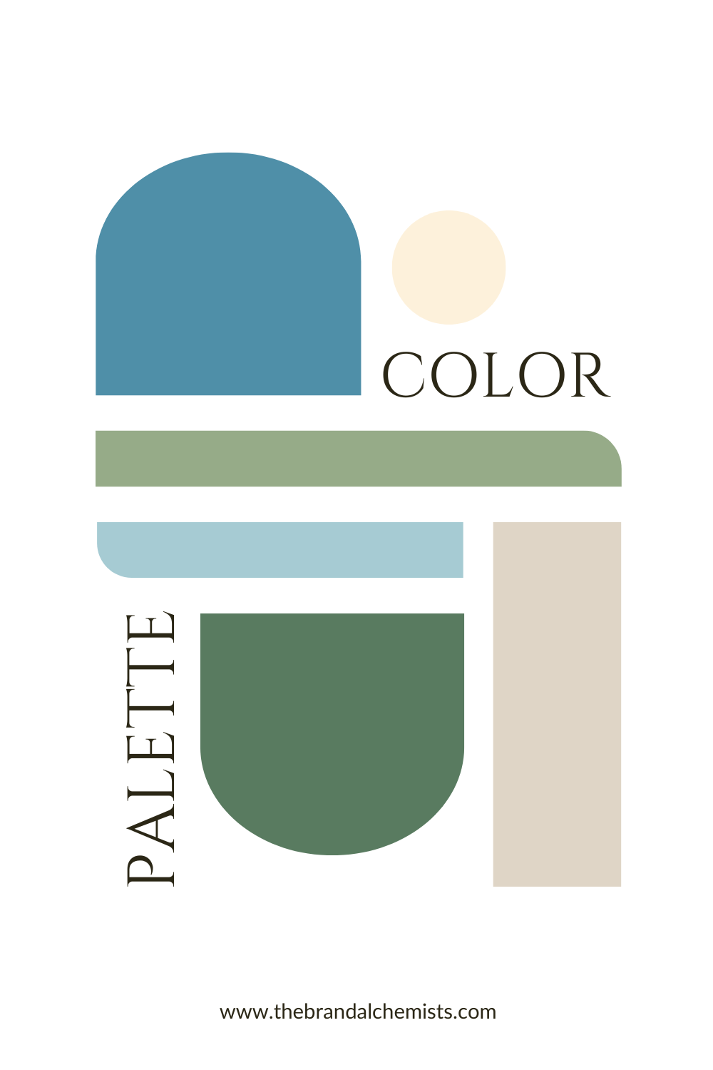 Editorial-style Serene Nature color palette collage using organic shapes and typography to showcase an earthy modern aesthetic.