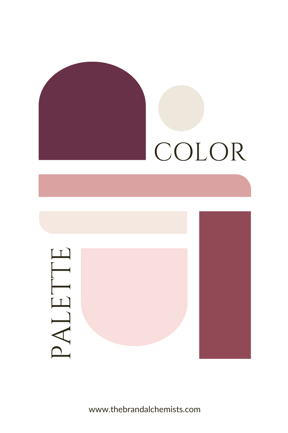 Abstract geometric composition of Soft Crimson palette swatches showcasing the blend of deep wine, dusty pink, and creamy neutrals.