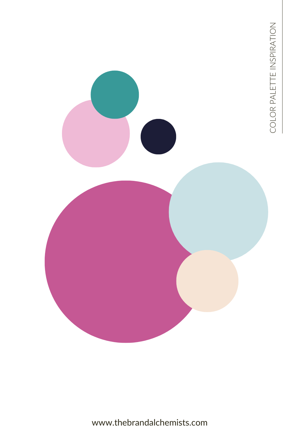 Abstract bubble-style composition of Summer Daze palette featuring colorful circles in pink, blush, teal, aqua, navy, and soft peach for an artistic and energetic brand aesthetic.