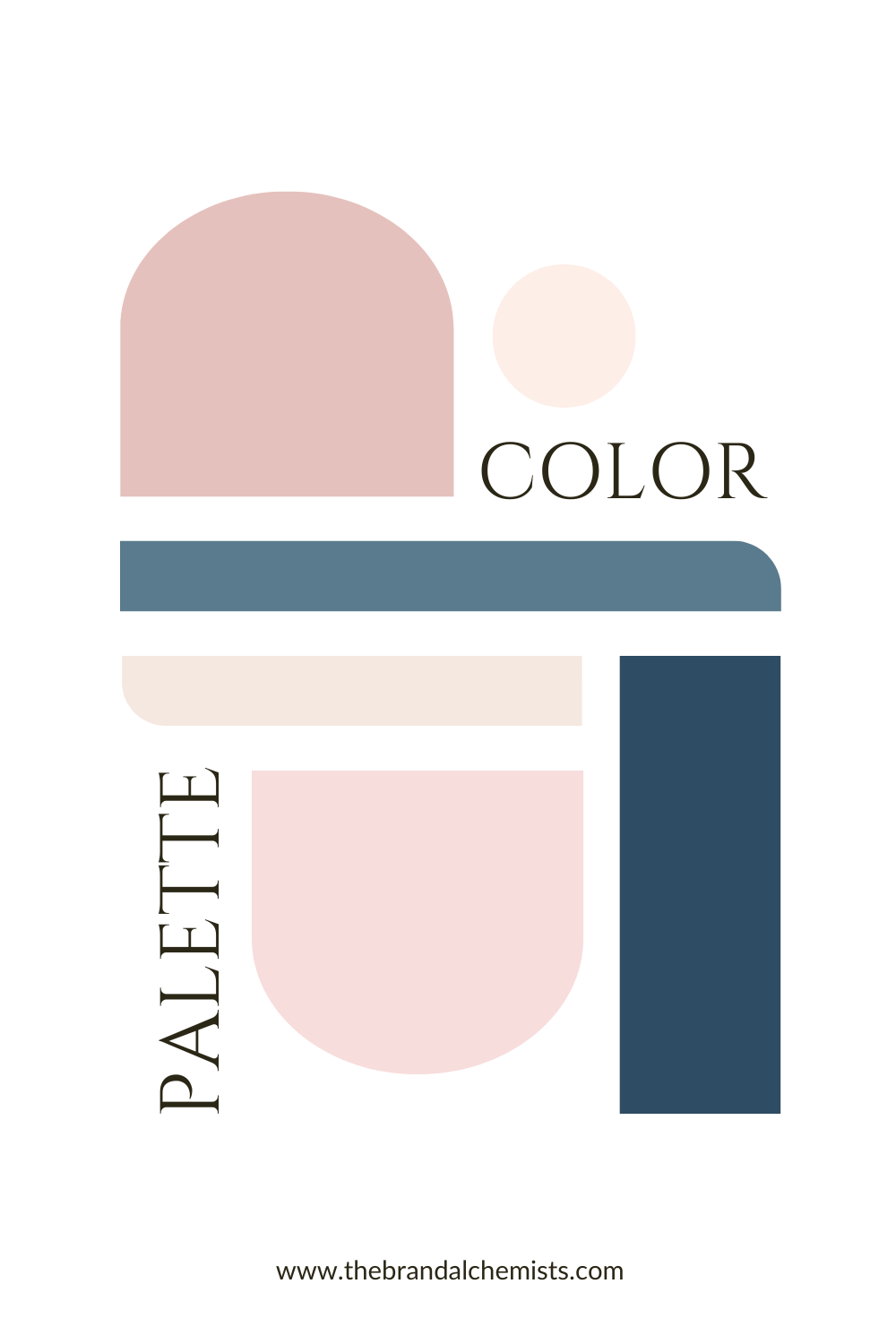 Editorial layout using graphic shapes in Sunset Lovers palette colors, blending soft pinks, muted terracotta, and ocean blues for brand inspiration.