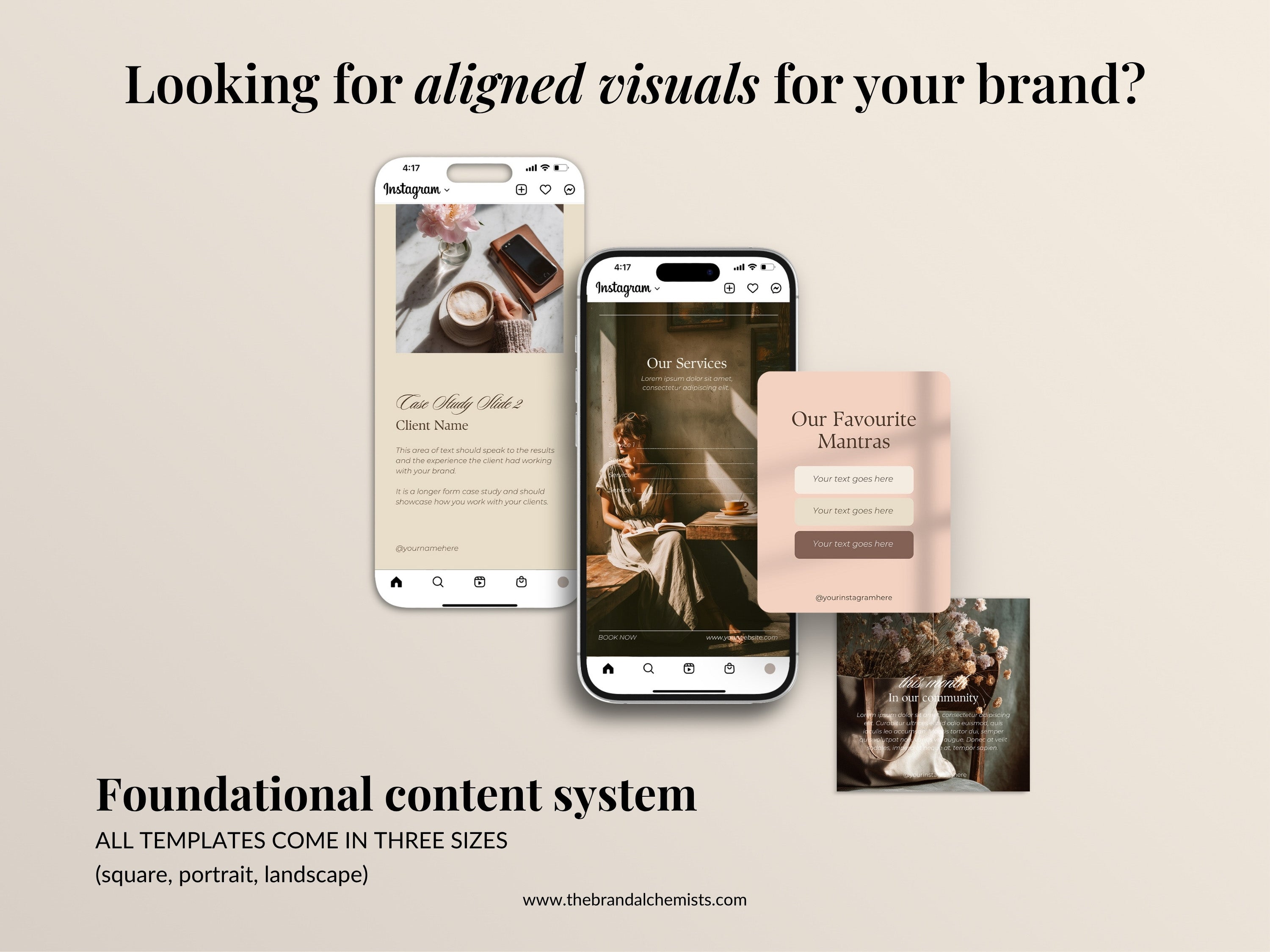 Promotional graphic for Vintage Vibes template pack with smartphone screens and showing templates in the pack.